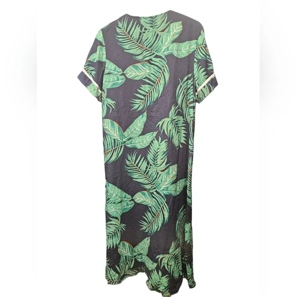 Ekouaer Tropical Palm Leaf Snap-Front House Dress/mumu - Size M - Picture 3 of 7